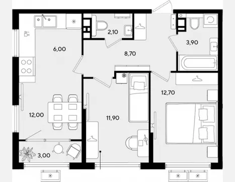 3-комн. квартира, 57.30 м², 8/9 этаж фото 0