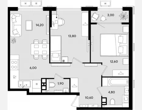 3-комн. квартира, 63.90 м², 7/9 этаж фото 0