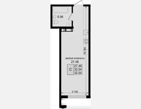 студия, 32.54 м², 3/8 этаж фото 0