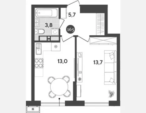 студия, 19.80 м², 13/18 этаж фото 2