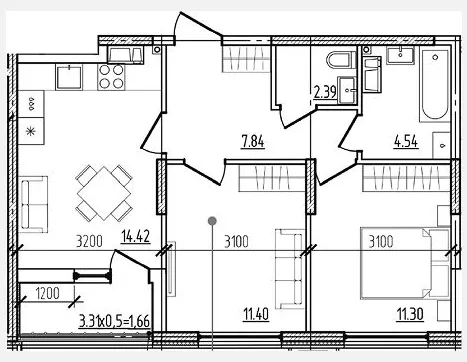 2-комн. квартира, 51.89 м², 9/9 этаж фото 0