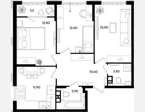 3-комн. квартира, 70.20 м², 8/9 этаж фото 0