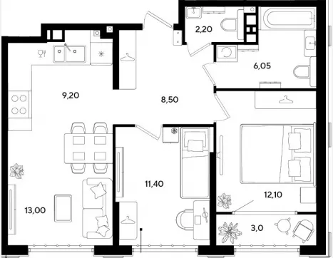 2-комн. квартира, 62.45 м², 8/9 этаж фото 0