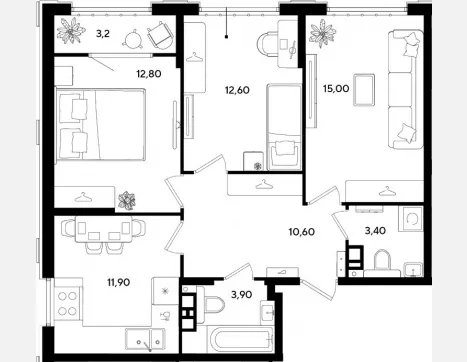 3-комн. квартира, 70.20 м², 5/9 этаж фото 0