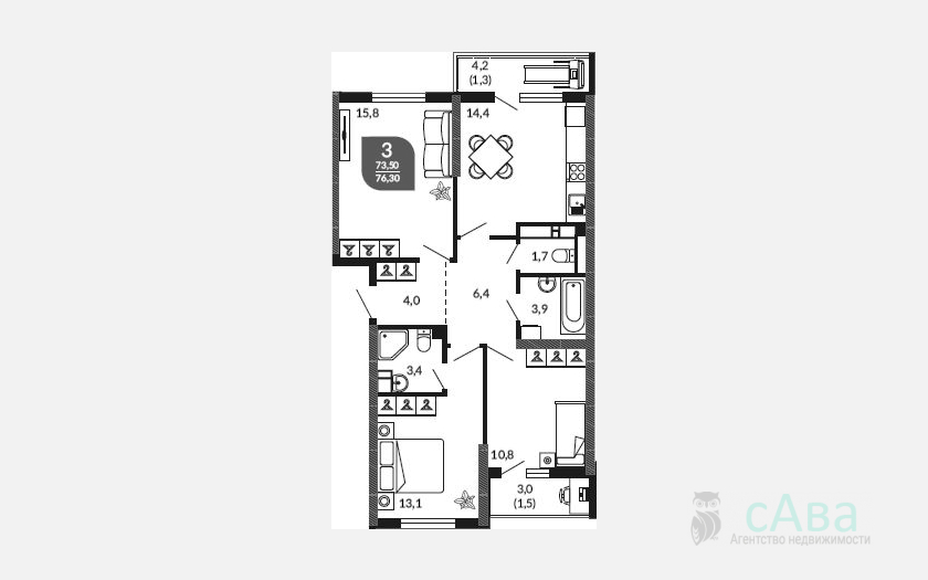 <span>Продается 3-комн. квартира,</span><span>73.50 м², 19/23 этаж </span> фото 0