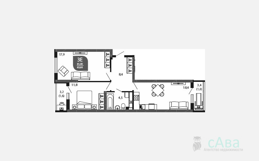 <span>Продается 3-комн. квартира,</span><span>61 м², 21/23 этаж </span> фото 0
