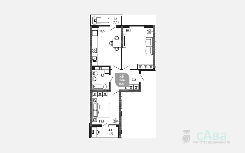 <span>Продается 3-комн. квартира,</span><span>53.70 м², 18/23 этаж </span> фото 0