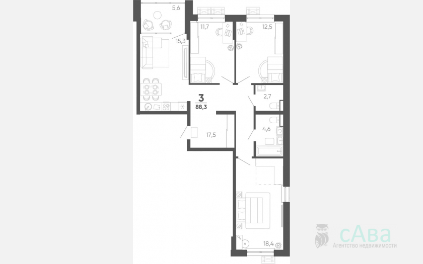 <span>Продается 3-комн. квартира,</span><span>82.70 м², 12/15 этаж </span> фото 0
