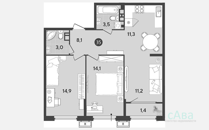 <span>Продается 3-комн. квартира,</span><span>66.10 м², 8/18 этаж </span> фото 0