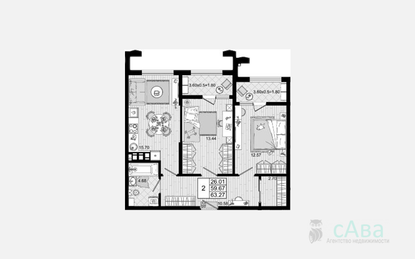 <span>Продается 2-комн. квартира,</span><span>59.67 м², 2/8 этаж </span> фото 0