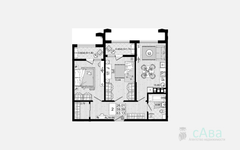 <span>Продается 2-комн. квартира,</span><span>59.59 м², 5/8 этаж </span> фото 0