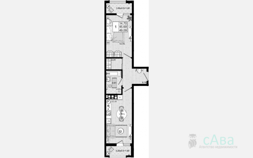 <span>Продается 1-комн. квартира,</span><span>45.69 м², 6/8 этаж </span> фото 0