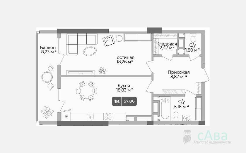 <span>Продается 1-комн. квартира,</span><span>55.39 м², 10/17 этаж </span> фото 0