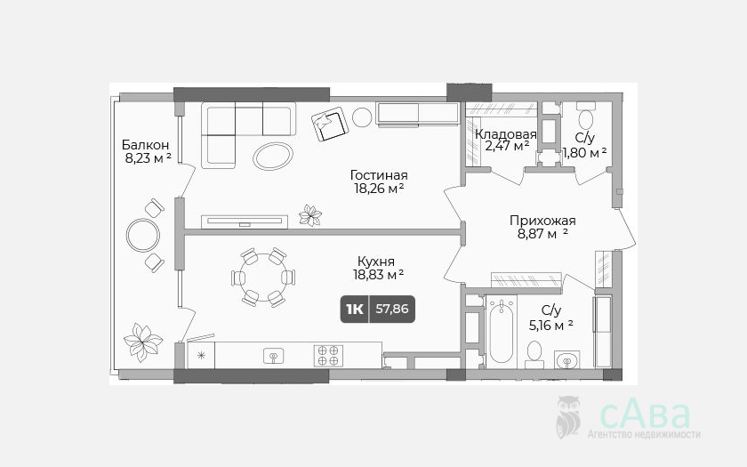 <span>Продается 1-комн. квартира,</span><span>55.39 м², 7/17 этаж </span> фото 0