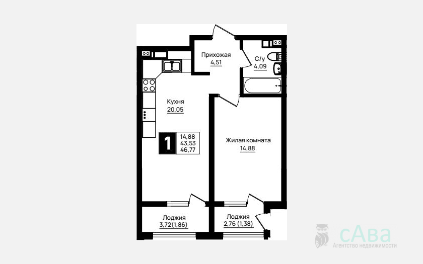 <span>Продается 1-комн. квартира,</span><span>43.53 м², 5/9 этаж </span> фото 0