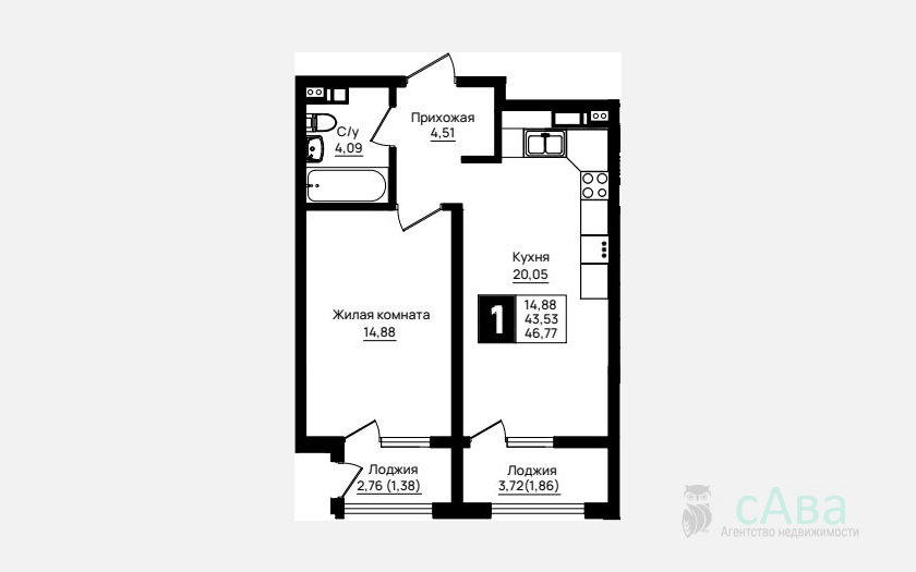 <span>Продается 1-комн. квартира,</span><span>43.53 м², 6/9 этаж </span> фото 0
