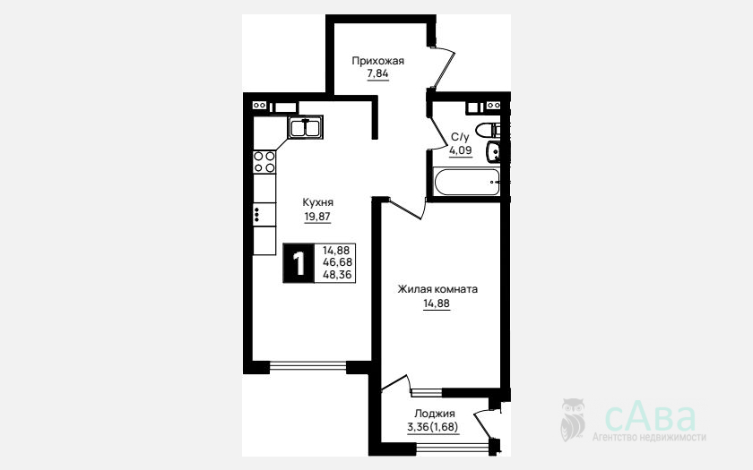 <span>Продается 1-комн. квартира,</span><span>46.68 м², 3/9 этаж </span> фото 0