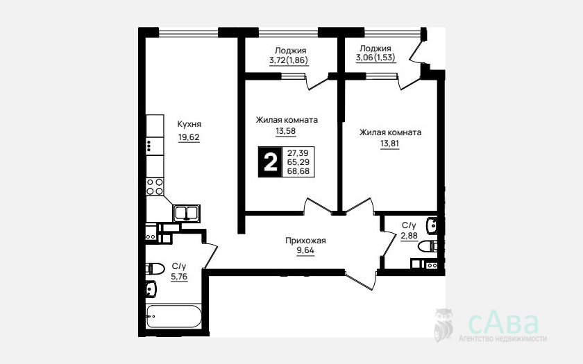 <span>Продается 2-комн. квартира,</span><span>65.29 м², 6/9 этаж </span> фото 0