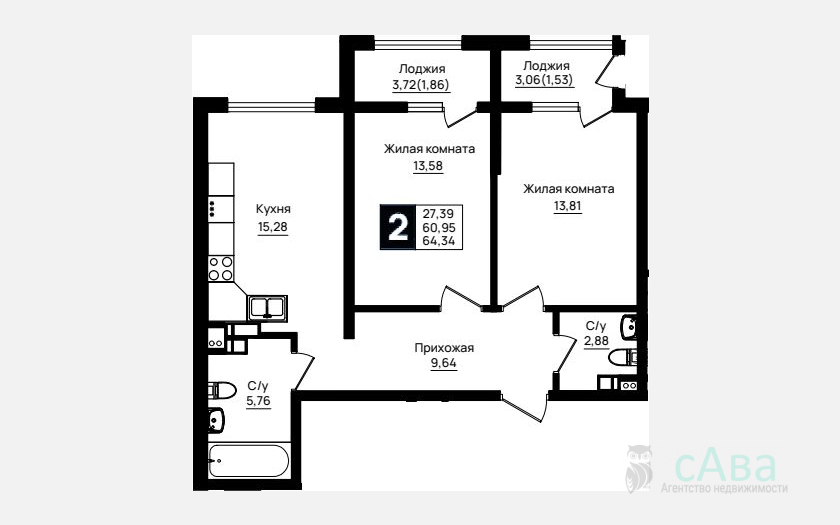 <span>Продается 2-комн. квартира,</span><span>60.95 м², 3/9 этаж </span> фото 0