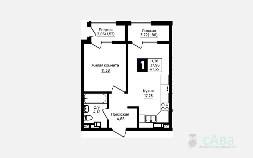 <span>Продается 1-комн. квартира,</span><span>37.96 м², 6/9 этаж </span> фото 0