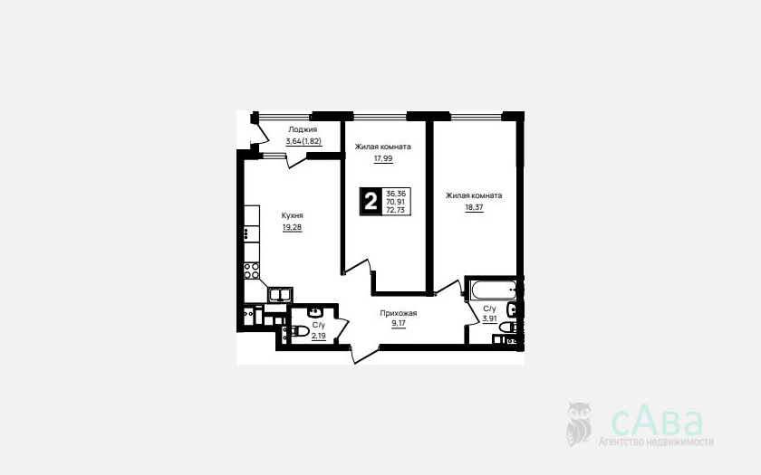 <span>Продается 2-комн. квартира,</span><span>70.91 м², 6/18 этаж </span> фото 0