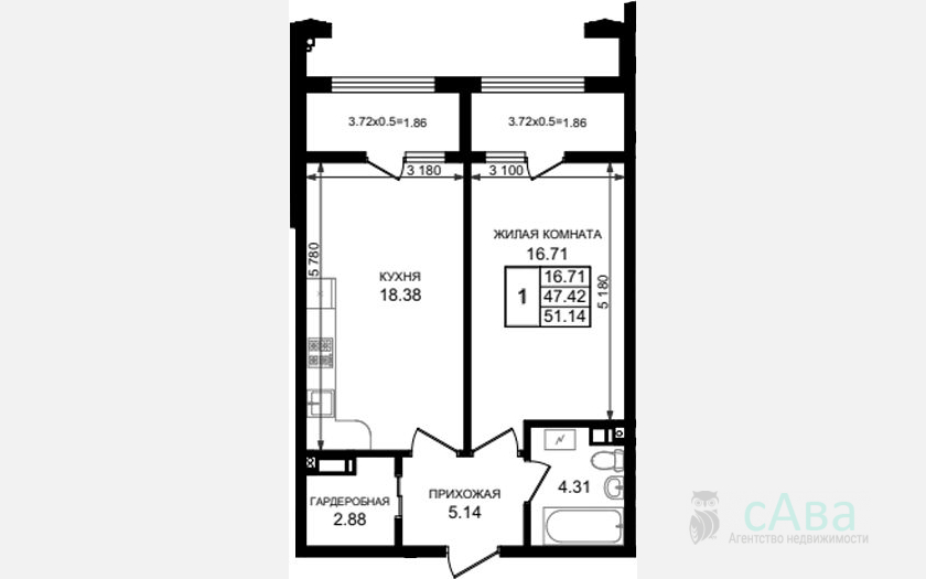 <span>Продается 1-комн. квартира,</span><span>47.42 м², 5/8 этаж </span> фото 0