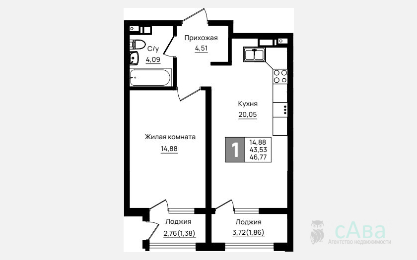 <span>Продается 1-комн. квартира,</span><span>43.53 м², 9/9 этаж </span> фото 0