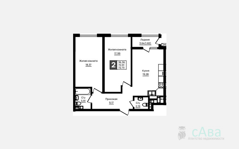 <span>Продается 2-комн. квартира,</span><span>70.91 м², 2/18 этаж </span> фото 0