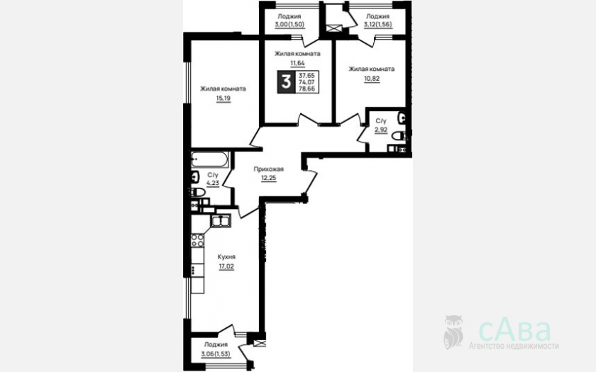 <span>Продается 3-комн. квартира,</span><span>74.07 м², 4/18 этаж </span> фото 1