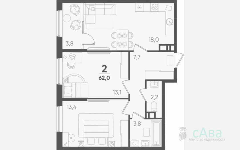 <span>Продается 2-комн. квартира,</span><span>58.20 м², 5/9 этаж </span> фото 0