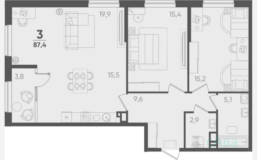 <span>Продается 3-комн. квартира,</span><span>83.60 м², 8/9 этаж </span> фото 0