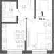 1-комн. квартира, 36 м², 1/15 этаж фото 0
