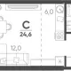 студия, 24.60 м², 22/24 этаж фото 0