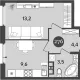 1-комн. квартира, 30.70 м², 8/9 этаж фото 0