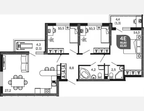 4-комн. квартира, 80 м², 23/23 этаж фото 0