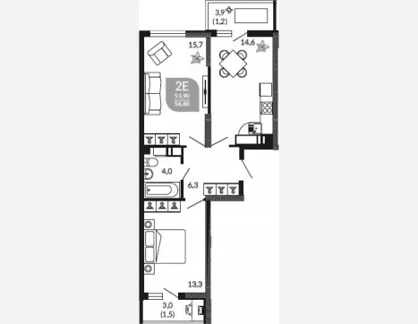 3-комн. квартира, 53.90 м², 21/23 этаж фото 0
