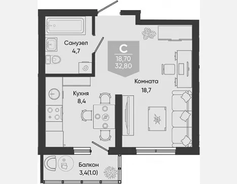 1-комн. квартира, 31.80 м², 1/24 этаж фото 0