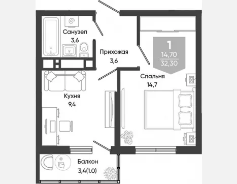 1-комн. квартира, 31.30 м², 11/24 этаж фото 0