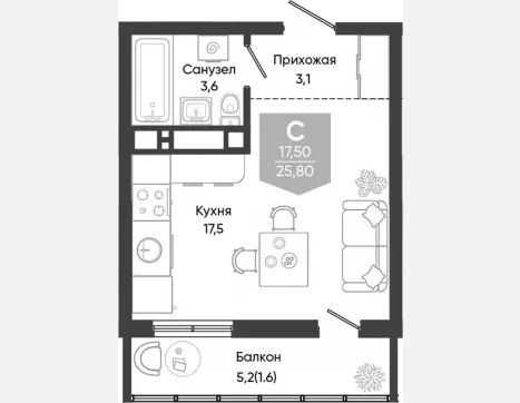 студия, 24.20 м², 19/24 этаж фото 0