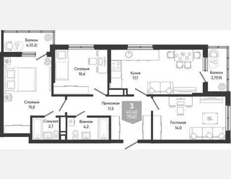 4-комн. квартира, 76.50 м², 7/24 этаж фото 0
