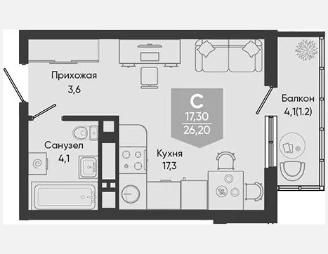 студия, 25 м², 21/24 этаж фото 0