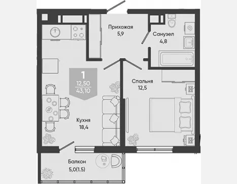 2-комн. квартира, 41.60 м², 18/24 этаж фото 0