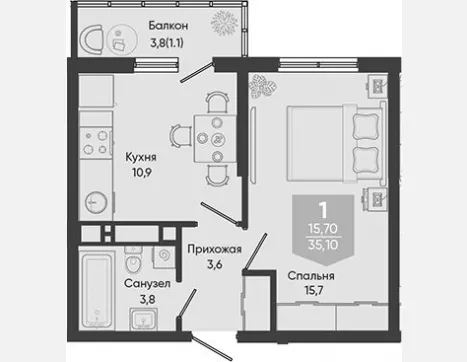 1-комн. квартира, 34 м², 13/24 этаж фото 0