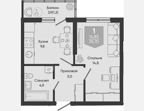 1-комн. квартира, 34.50 м², 2/24 этаж фото 0
