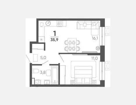 1-комн. квартира, 35.90 м², 1/15 этаж фото 0