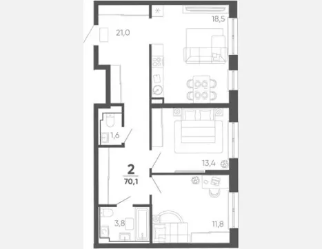2-комн. квартира, 70.10 м², 1/15 этаж фото 0