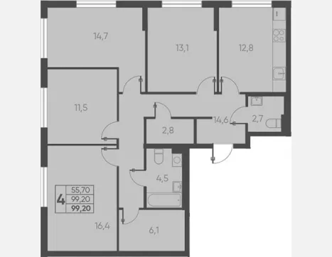 4-комн. квартира, 99.20 м², 1/15 этаж фото 0