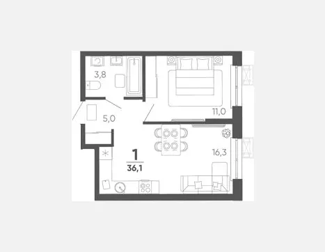2-комн. квартира, 36.10 м², 2/15 этаж фото 0