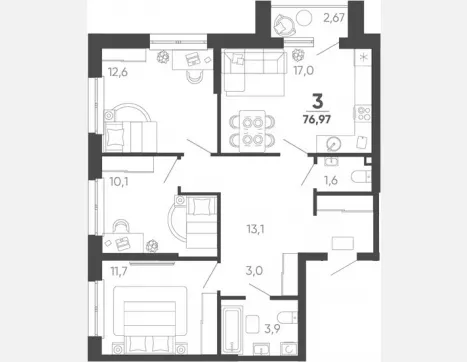 3-комн. квартира, 76.17 м², 9/24 этаж фото 0