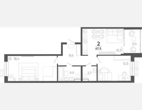 2-комн. квартира, 62.10 м², 2/15 этаж фото 0